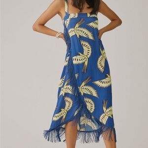 ISO Farm Rio Birds of a Feather Fringe Hem Wrap Midi Dress